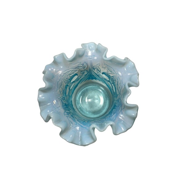 Vintage LG Wright Blue Glass Opalescent Raised Cherry Design Vase MCM 1960’s - Picture 10 of 11